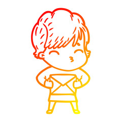 warm gradient line drawing cartoon woman thinking