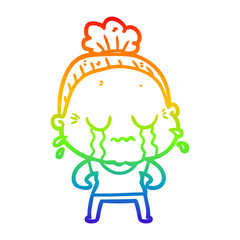 rainbow gradient line drawing cartoon crying old lady