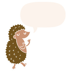 cartoon hedgehog and speech bubble in retro style