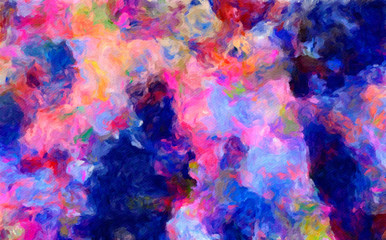 Abstract art texture with mixed brush strokes on canvas. Creative bright artistic background. Digital oil painting imitation pattern.