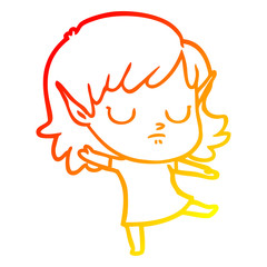warm gradient line drawing cartoon elf girl