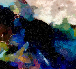 Fototapeta na wymiar Abstract art texture with mixed brush strokes on canvas. Creative bright artistic background. Digital oil painting imitation pattern.