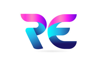 pink blue alphabet letter RE R E combination logo icon design