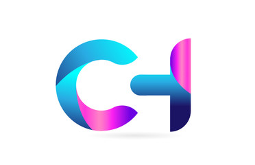 pink blue alphabet letter CH C H combination logo icon design