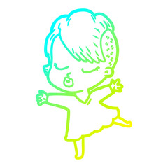 cold gradient line drawing cartoon pretty hipster girl