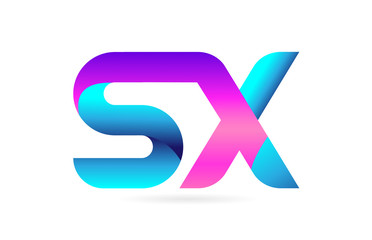 pink blue alphabet letter SX S X combination logo icon design