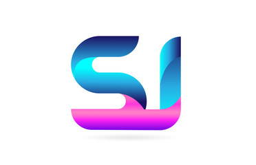 pink blue alphabet letter SJ S J combination logo icon design