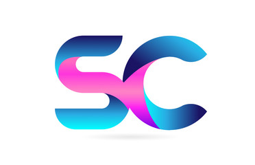 pink blue alphabet letter SC S C combination logo icon design