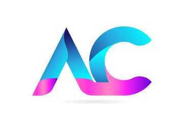 pink blue alphabet letter AC A C combination logo icon design