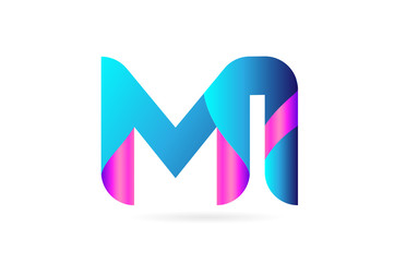 pink blue alphabet letter MI M I combination logo icon design