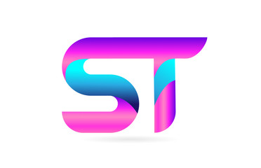 pink blue alphabet letter ST S T combination logo icon design