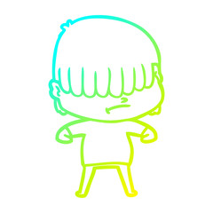 cold gradient line drawing cartoon boy with untidy hair
