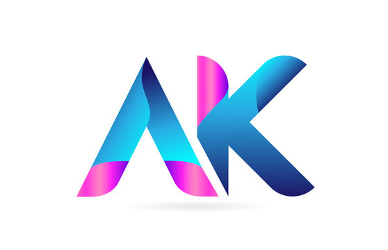 pink blue alphabet letter AK A K combination logo icon design