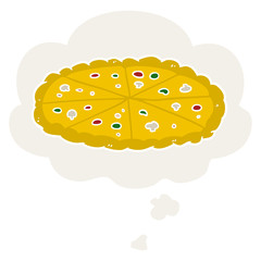 cartoon pizza and thought bubble in retro style