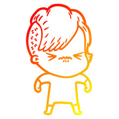 warm gradient line drawing cartoon annoyed hipster girl