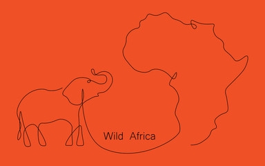 Elephant with map, wild Africa vector illustration
