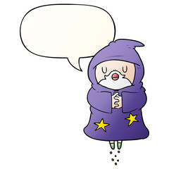 cartoon floating wizard and speech bubble in smooth gradient style