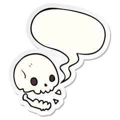 cartoon spooky skull and speech bubble sticker
