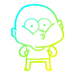 cold gradient line drawing cartoon bald man staring