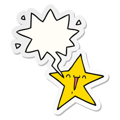 happy cartoon star and speech bubble sticker