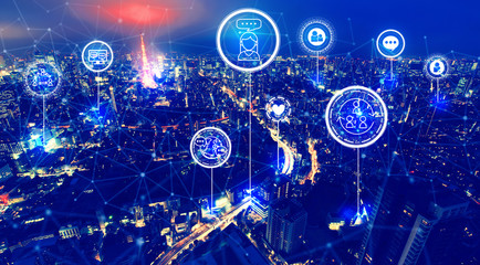 Obraz premium Social media theme with aerial view of Tokyo, Japan at night