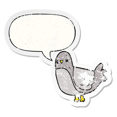 cartoon bird and speech bubble distressed sticker
