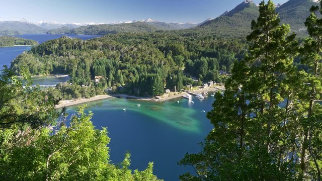 Marvelous view of Villa La Angostura, Argentina. Surrounded by forest, the town is located on the northwest shore of the Nahuel Huapi Lake in Patagonia, Southern Andes. UHD