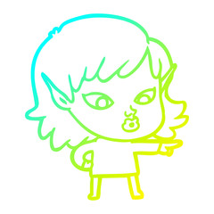 cold gradient line drawing pretty cartoon elf girl