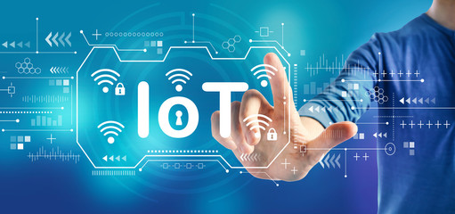 IoT theme with a man on a blue background