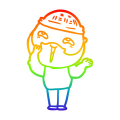 rainbow gradient line drawing cartoon happy bearded man