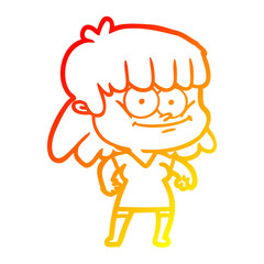 warm gradient line drawing cartoon girl smiling