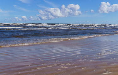 Waves on a windy summer day, on the shore of the Gulf of Riga.