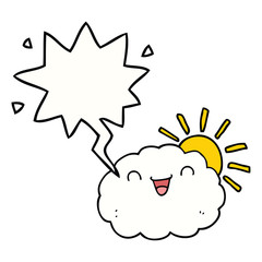 happy cartoon cloud and speech bubble