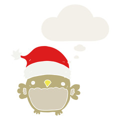 cute christmas owl and thought bubble in retro style