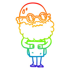 rainbow gradient line drawing cartoon worried man with beard and spectacles