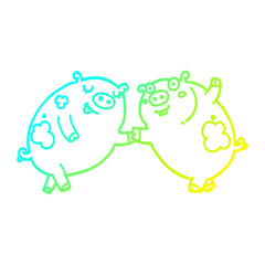 cold gradient line drawing cartoon pigs dancing