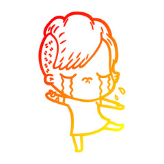 warm gradient line drawing cartoon crying girl
