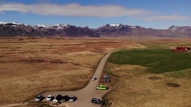 Iceland drone footage on the Ytri Tunga seal beach near the ocean in beautiful sunny spring weather
