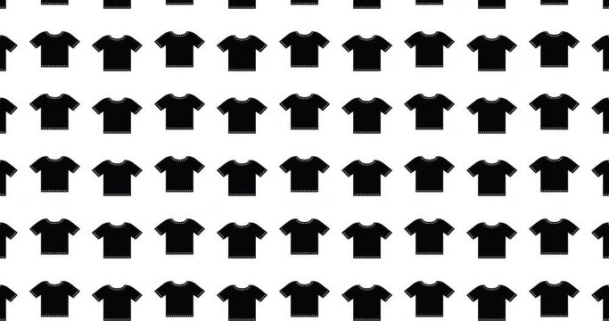 T-shirt video motion backdrop video in a seamless repeating loop. Black & white tshirt shirt clothing icons pattern white background high definition motion video
