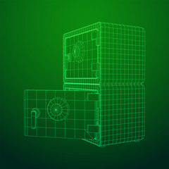 Metal bank vault safe. Wireframe low poly mesh vector illustration