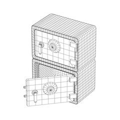 Metal bank vault safe. Wireframe low poly mesh vector illustration