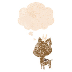 Fototapeta premium cartoon deer and thought bubble in retro textured style