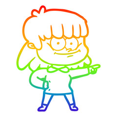 rainbow gradient line drawing cartoon girl smiling