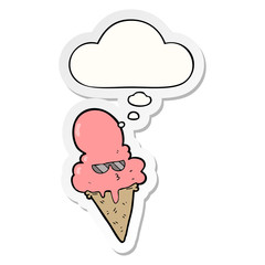 cartoon cool ice cream and thought bubble as a printed sticker