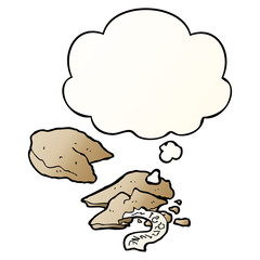 cartoon fortune cookies and thought bubble in smooth gradient style