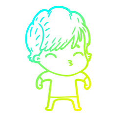 cold gradient line drawing cartoon woman thinking