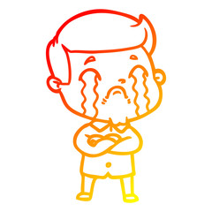 warm gradient line drawing cartoon man crying