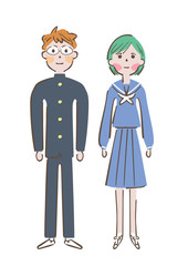 学生　制服　セーラー服　学ラン　ペア　イラスト