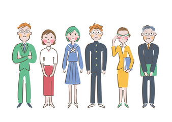 学生　両親　先生　塾講師　イラスト