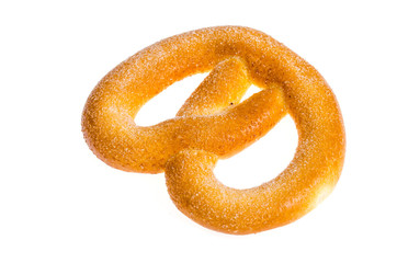 Sweet wheat pretzel with sugar, homemade cakes.